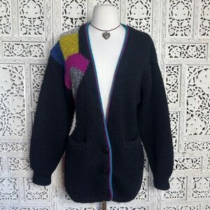 Vintage Cervelle Mohair Wool Blend Colorful Abstract Chunky Grandpa Cardigan